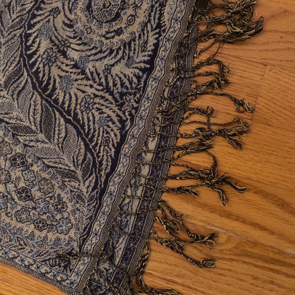 Vintage Large Patterned Blue and Gold Scarf